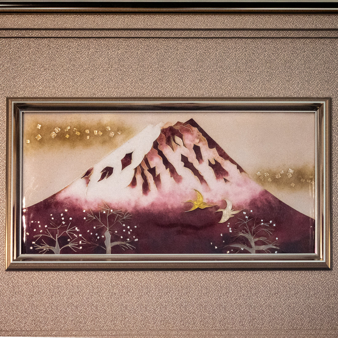 Shippo Cliosonnne Enamel artpanel "Red Fuji in a flying design"